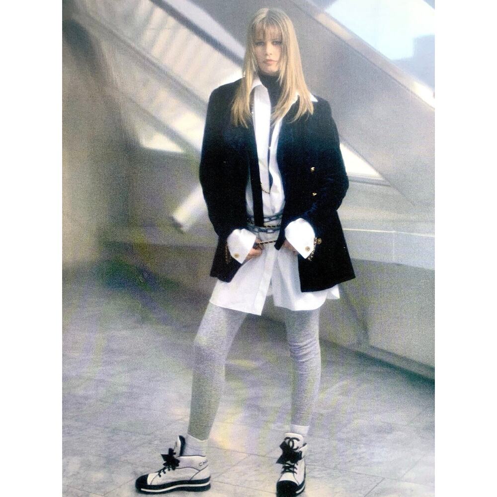 VTG Chanel 1993 Quilted Leather Sneakers Black Bow White Black Sz 36 NIB - READ - Picture 2 of 8